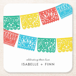 Modern Papel Picado   Wedding Bridal Shower Square Paper Coaster
