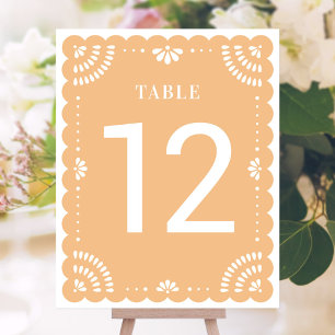 Modern Papel Picado Wedding Table Number, Yellow