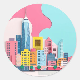 Modern Paper Collage Cityscape Classic Round Sticker