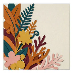 Modern Paper Cut Autumn Botanical Corner Poster