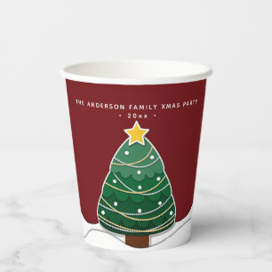 Modern Papercut Style Christmas Tree Xmas Party Paper Cups