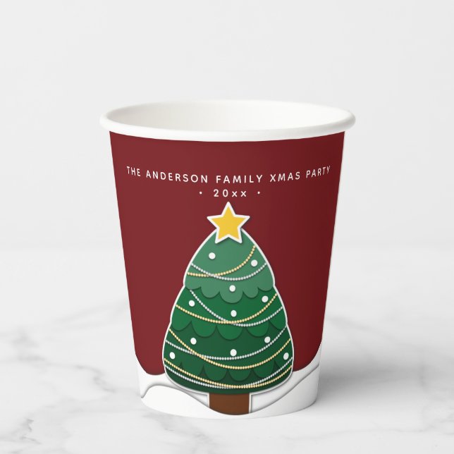 Modern Papercut Style Christmas Tree Xmas Party Paper Cups (Back)