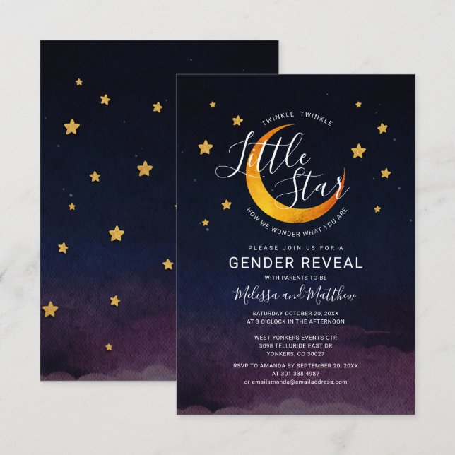 Modern Parents To Be Gender Reveal Moon Stars Invitation (Front/Back)