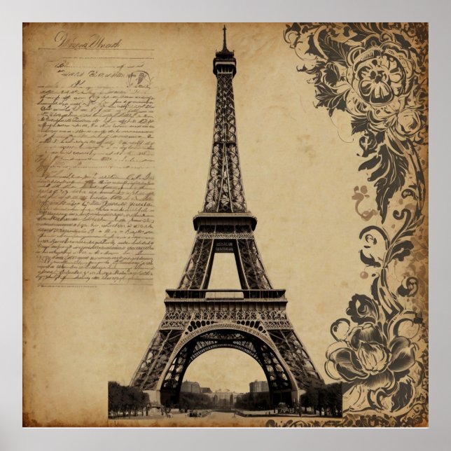 Modern Paris Eiffel Tower France Vintage Poster (Front)