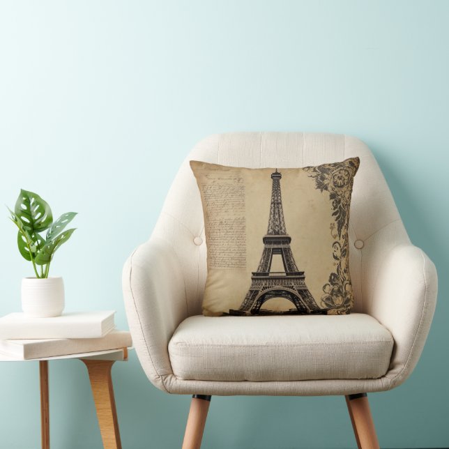 Modern Paris Eiffel Tower France Vintage Throw Pillow (Chair)