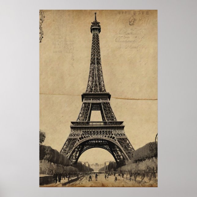 Modern Parisian Eiffel Tower Paris French Vintage Poster (Front)