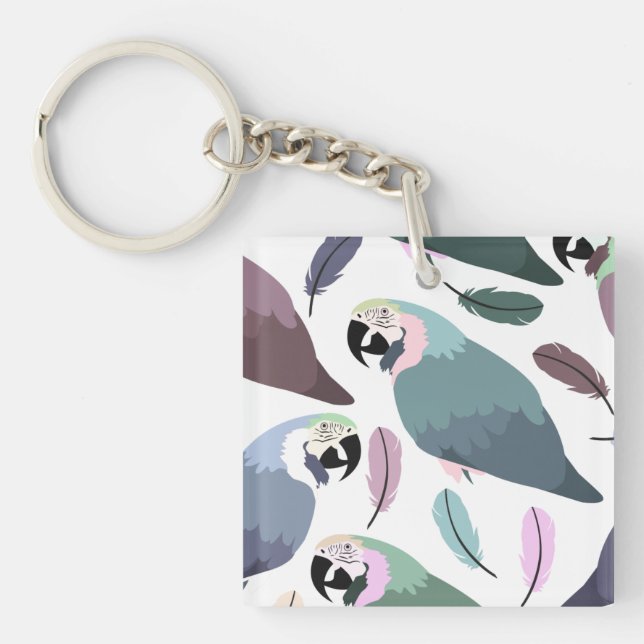 Modern Parrots Tropical Pattern  Keychain (Front)