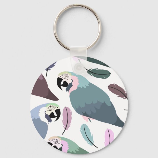 Modern Parrots Tropical Pattern  Keychain (Front)