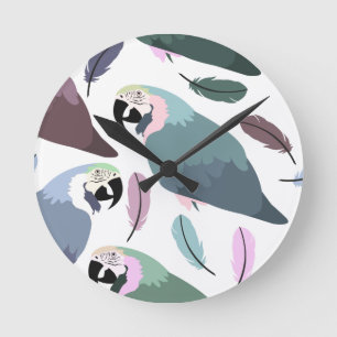 Modern Parrots Tropical Pattern Round Clock