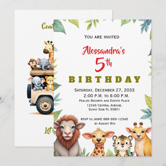 Modern Party Animals Jungle Safari Invitation (Front/Back)
