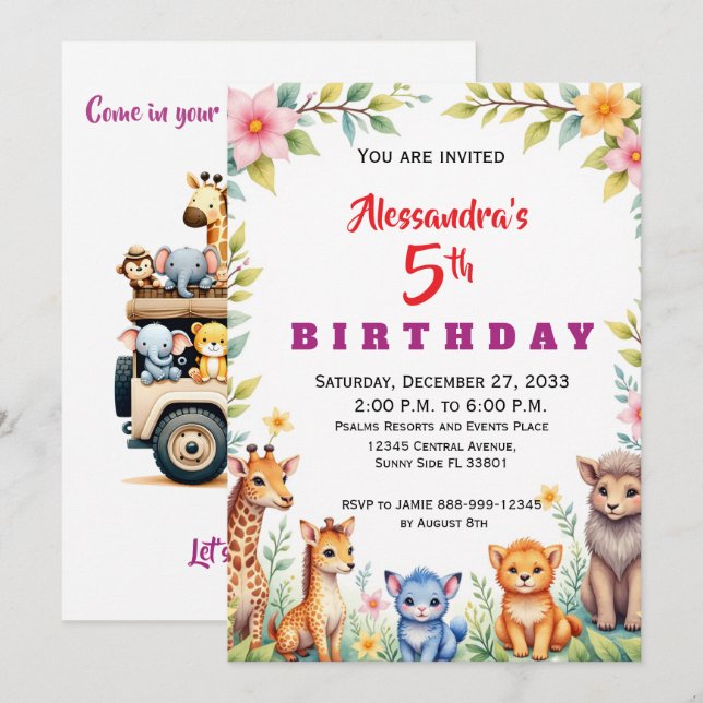 Modern Party Animals Jungle Safari Invitation (Front/Back)