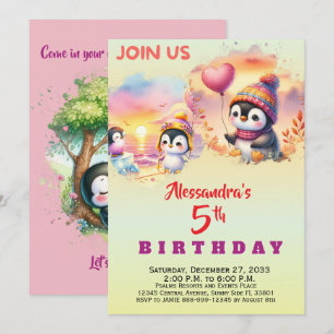 Modern Party Animals Penguin Watercolor Invitation