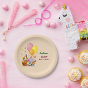Modern Party Animals Rainbow Colour Birthday Paper Plate