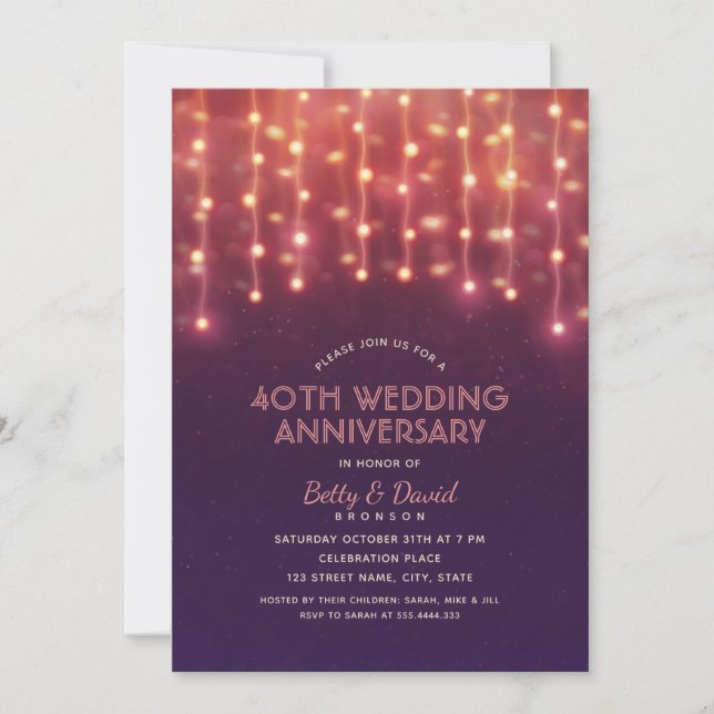 Modern Party Lights 40th Wedding Anniversary Invitation (Front)