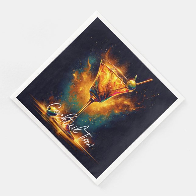 Modern Party Time Neon Personalized Napkin (Corner)