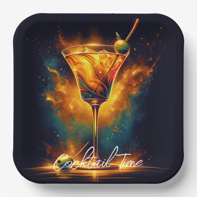 Modern Party Time Neon Personalized Paper Plate (Front)