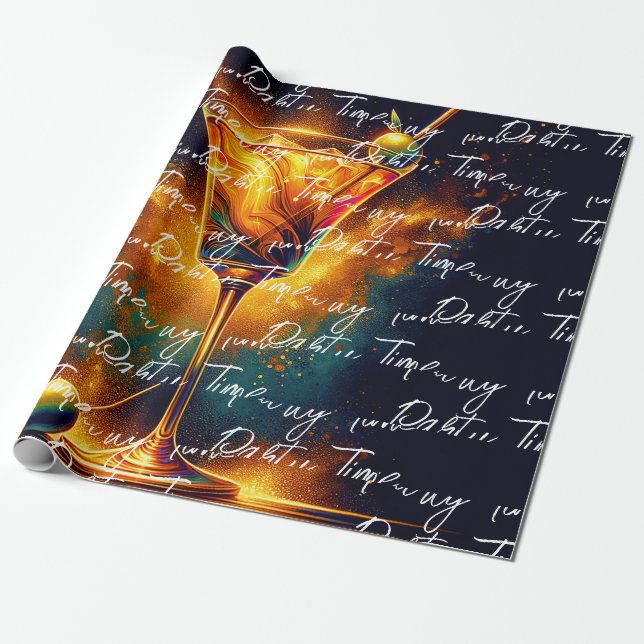 Modern Party Time Neon Personalized Wrapping Paper (Unrolled)