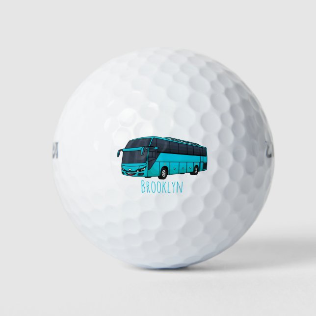 Modern passenger bus cartoon illustration golf balls (Front)