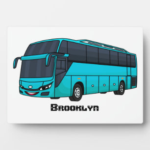 Modern passenger bus cartoon illustration plaque