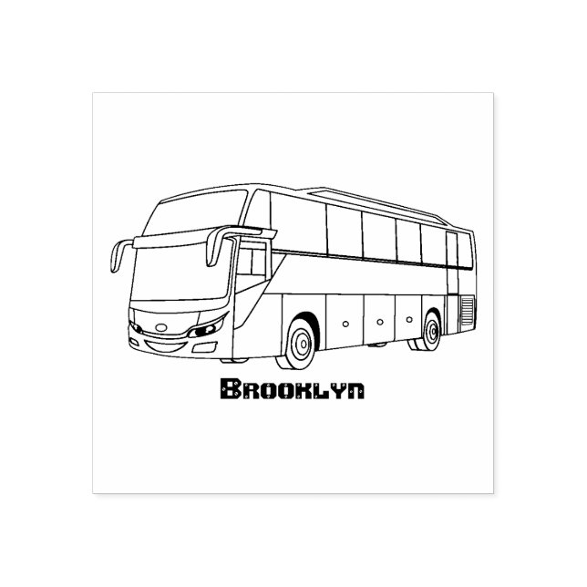 Modern passenger bus cartoon illustration rubber stamp (Imprint)