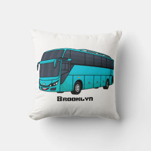 Modern passenger bus cartoon illustration throw pillow