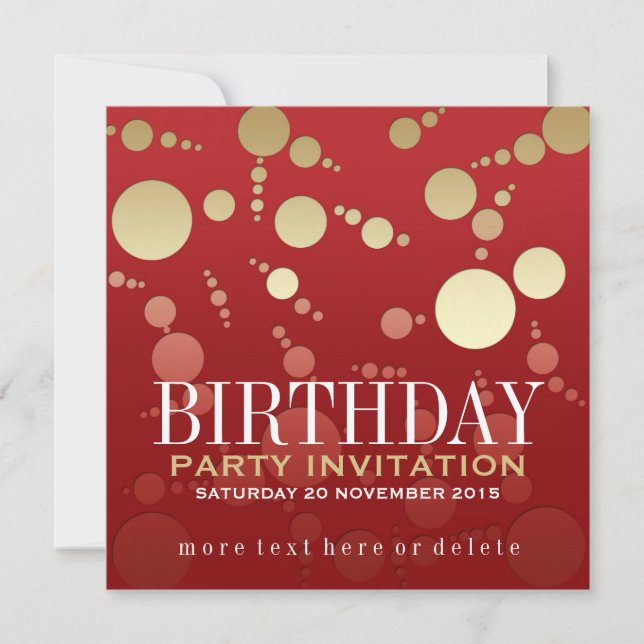 Modern Passion Red+Gold Birthday Invitations (Front)