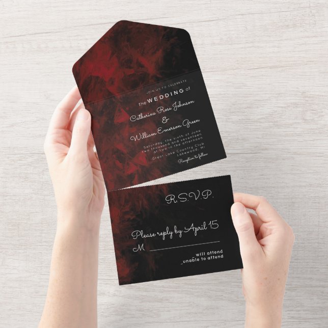 Modern Passionate Red 'n Black Wedding Design All In One Invitation (Tearaway)