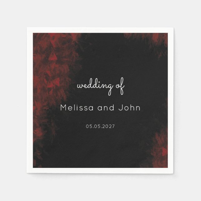 Modern Passionate Red 'n Black Wedding Design Napkin (Front)