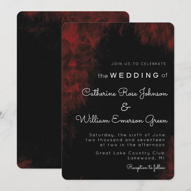 Modern Passionate Red 'n Black Wedding Invitation (Front/Back)