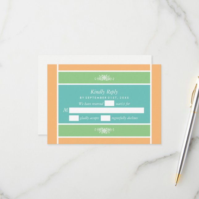 Modern Pastel Block - Tropical Colors - Wedding RSVP Card (Front/Back In Situ)