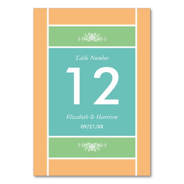 Modern Pastel Block - Tropical Colors - Wedding Table Number (Front)