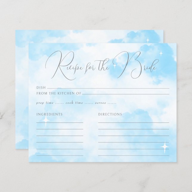 Modern Pastel Blue Cloud Nine Recipe for the Bride (Front/Back)
