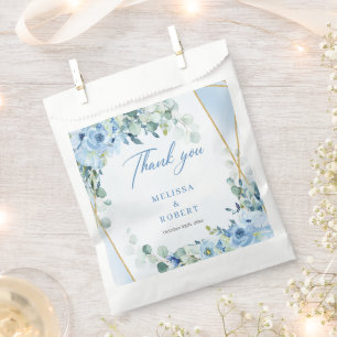 Modern pastel blue flowers eucalyptus gold frame  favour bag