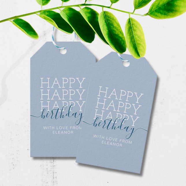 Modern pastel blue Happy Birthday Gift Tags (Creator Uploaded)