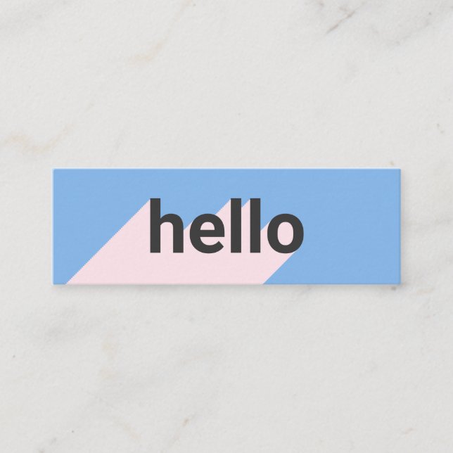 Modern pastel blue pink trendy hello typography mini business card (Front)