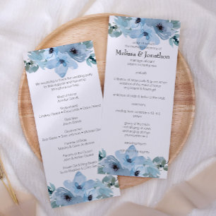 Modern Pastel Blue Roses Floral Wedding Program