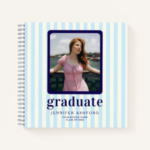 Modern Pastel Blue Stripes Photo Graduation Guest Notebook