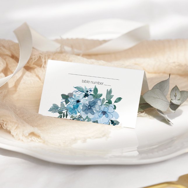 Modern Pastel Blue Watercolor Roses Wedding Place Card (Creator Uploaded)