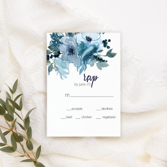 Modern Pastel Blue Watercolor Roses Wedding RSVP Card (Creator Uploaded)
