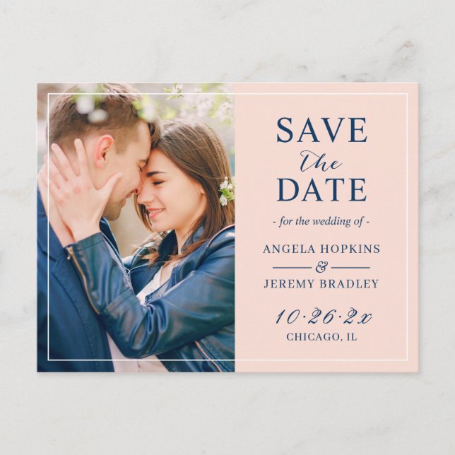 Modern Pastel Blush Pink Photo Save the Date Postcard (Front)