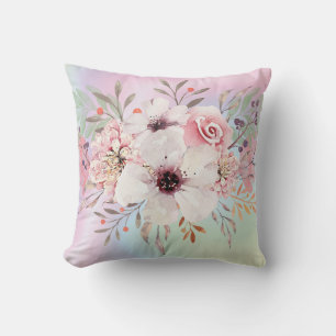 Modern Pastel Blush Pink Watercolor Floral  Throw Pillow