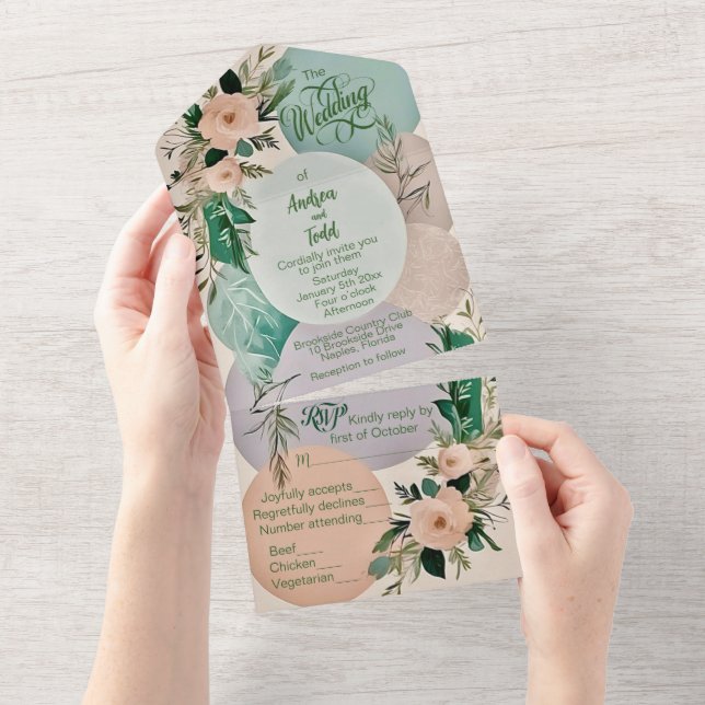Modern pastel boho-chic wedding all in one invitation (Tearaway)
