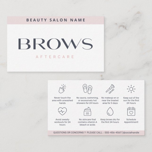 Modern Pastel Brows Aftercare PMU Brow Instruction Business Card (Front/Back)