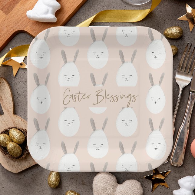 Modern Pastel Bunny Egg Pattern | Easter Blessings Paper Plate (Creator Uploaded)