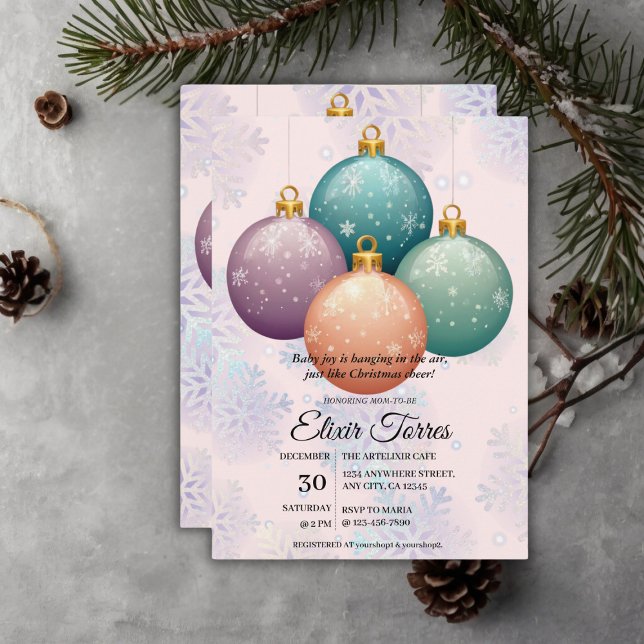 Modern Pastel Christmas Ornament Baby Shower Invitation (Creator Uploaded)