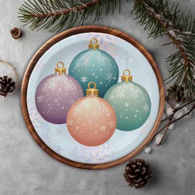 Modern Pastel Christmas Ornament Baby Shower Paper Plate (Creator Uploaded)