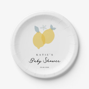 Modern Pastel Citrus Lemons Baby Shower Paper Plate