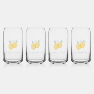 Modern Pastel Citrus Lemons Pattern Custom Name Can Glass