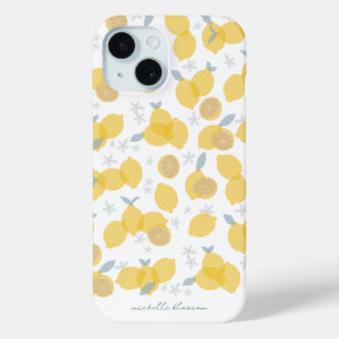 Modern Pastel Citrus Lemons Pattern Custom Name iPhone 15 Case
