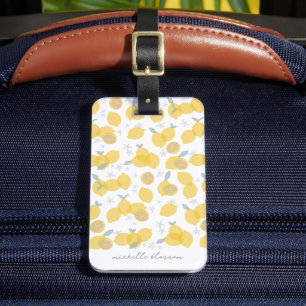 Modern Pastel Citrus Lemons Pattern Custom Name Luggage Tag